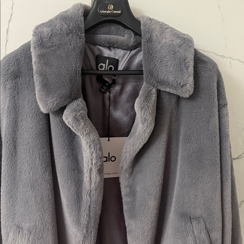 ALO Yoga Plush Faux Fur Coat in Fog. 
Medium. NWT.